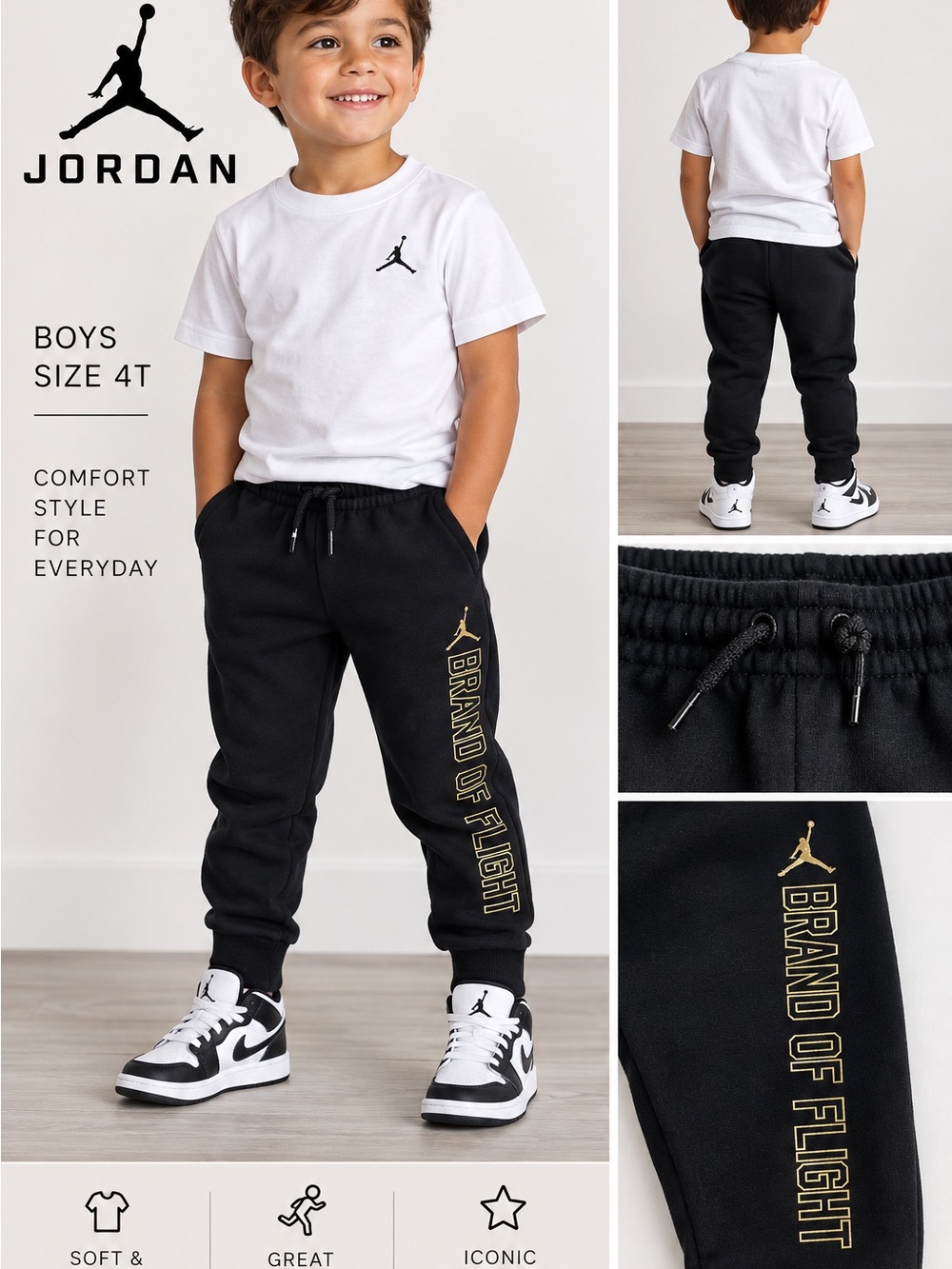 Jordan Boys Brand of Flight Black Jogger Sweatpants Size 4T